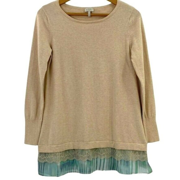 LOGO Lori Goldstein Womens SweaterTunic Top SP Cashmere Blend Lace Long Sleeve - Picture 1 of 8